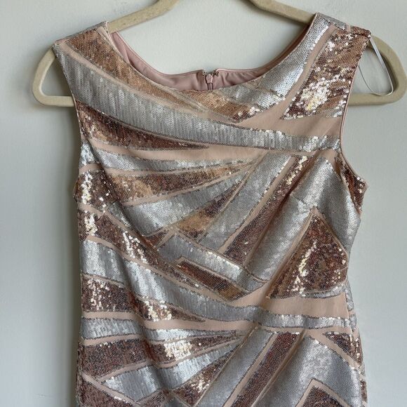 Vince Camuto 14 Sequins Cocktail Party Sheath Dress Silver Rose Gold Holiday - Picture 2 of 15